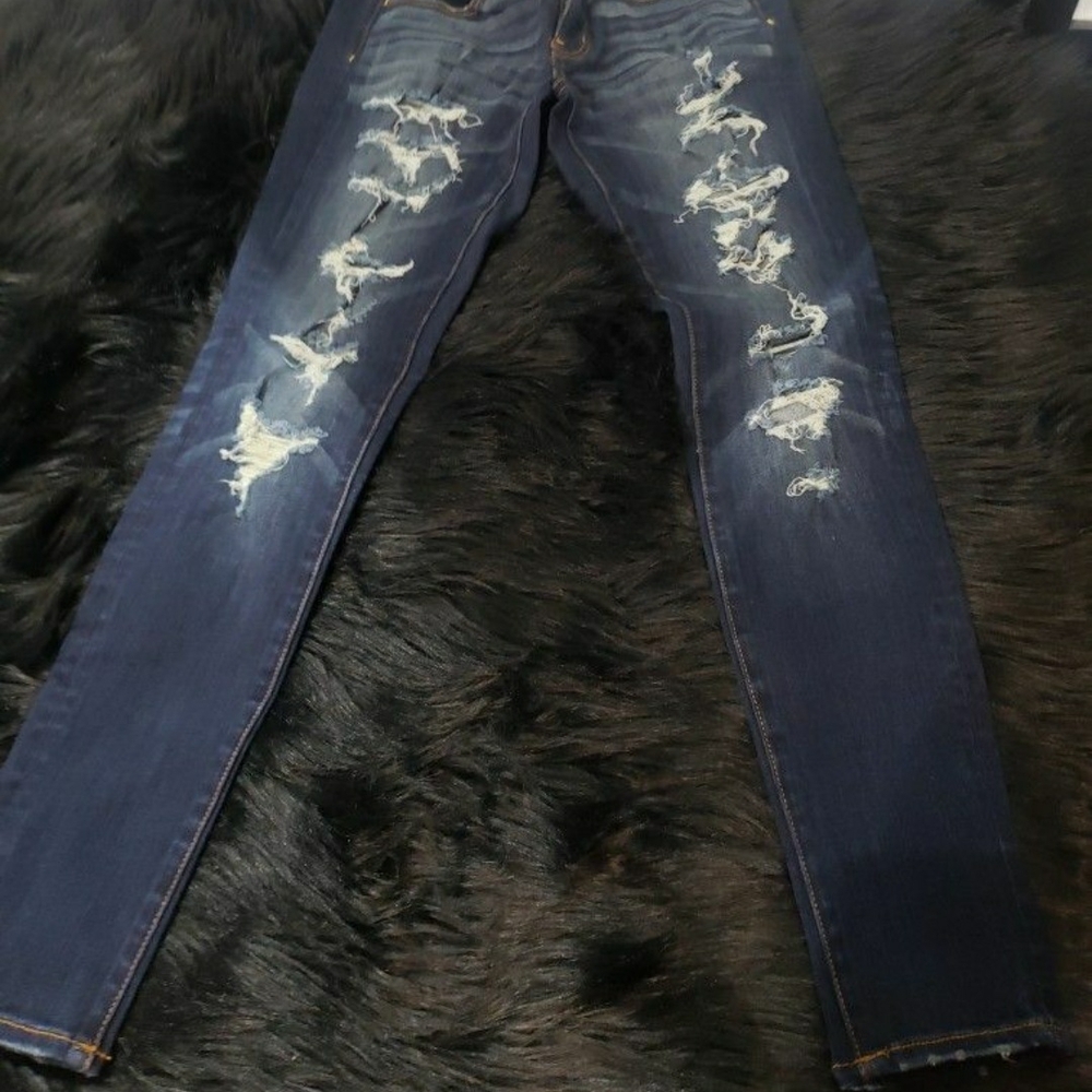 Women Distressed Blue Jeans American Eagle